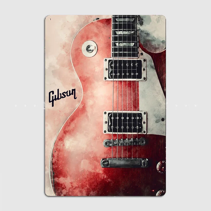 Vintage Collectible Plates - HD Tin Sign Gibson Electric Guitar